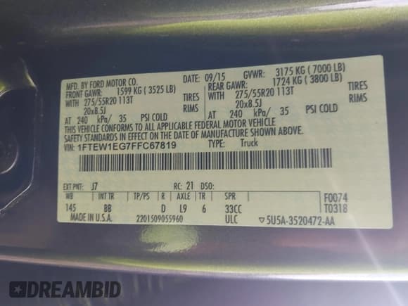 ✅ 2015 Ford F-150 XLT • VIN: 1FTEW1EG7FFC67819 • Lot: 42321625. Listed on IAAI with 98,176 mi. Free auction sales archive from the USA and detailed vehicle history report at DreamBid. Image 9.