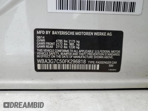 ✅ 2015 BMW 3 Series 328i xDrive • VIN: WBA3G7C50FK296818 • Lot: 83864145. Wystawiony na Copart z przebiegiem 72 887 mil. Bezpłatny archiwum sprzedaży aukcyjnych z USA i szczegółowy raport historii pojazdu na DreamBid. Zdjęcie 14.