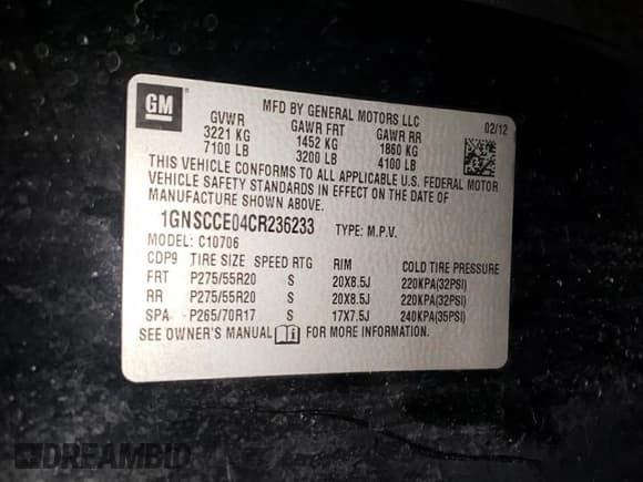 ✅ 2012 Chevrolet Tahoe LTZ • VIN: 1GNSCCE04CR236233 • Lot: 59973195. Listed on Copart with 140,105 mi. Free auction sales archive from the USA and detailed vehicle history report at DreamBid. Image 13.