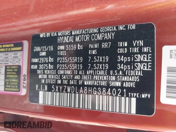 ✅ 2017 Hyundai Santa Fe Ultimate • VIN: 5XYZWDLA8HG384021 • Лот: 43522894. Опубликован ранее на IAAI с пробегом 134 007 миль. Бесплатный доступ к архиву аукционных продаж из США и подробный отчёт об истории автомобиля на DreamBid. Изображение 9.