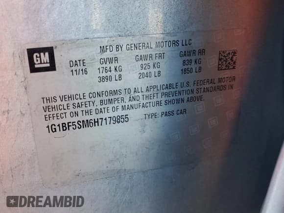 ✅ 2017 Chevrolet Cruze Premier • VIN: 1G1BF5SM6H7179855 • Lot: 86877645. Listed on Copart with 99,204 mi. Free auction sales archive from the USA and detailed vehicle history report at DreamBid. Image 12.