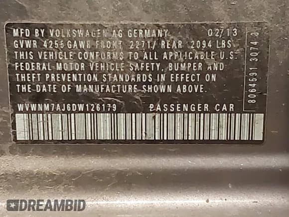 ✅ 2013 Volkswagen Golf TDI w/Sunroof & Nav • VIN: WVWNM7AJ6DW126179 • Lot: 43898783. Listed on IAAI with 174,392 mi. Free auction sales archive from the USA and detailed vehicle history report at DreamBid. Image 9.