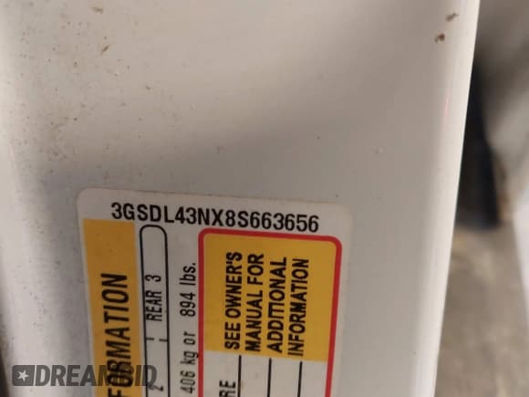 ✅ 2008 Saturn VUE XE • VIN: 3GSDL43NX8S663656 • Lot: 42701294. Wystawiony na IAAI z przebiegiem 187 817 mil. Bezpłatny archiwum sprzedaży aukcyjnych z USA i szczegółowy raport historii pojazdu na DreamBid. Zdjęcie 9.