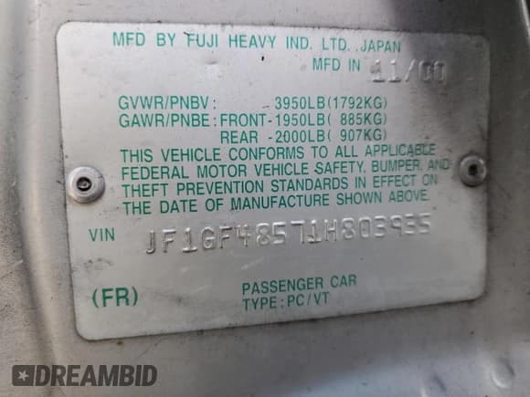 ✅ 2001 Subaru Impreza Outback Special Sports • VIN: JF1GF48571H803935 • Lot: 44264935. Listed on Copart with 239,961 mi. Free auction sales archive from the USA and detailed vehicle history report at DreamBid. Image 12.