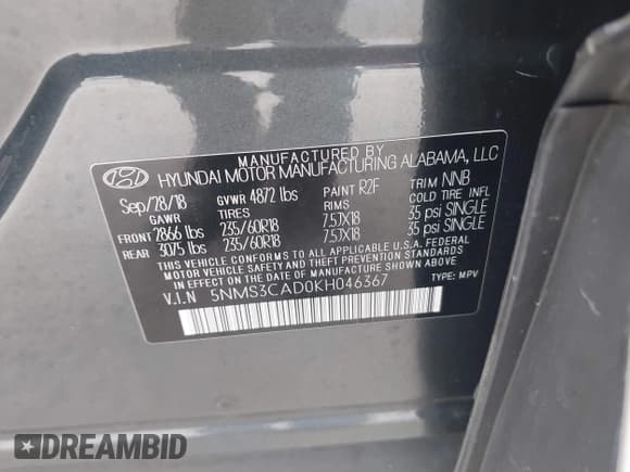 ✅ 2019 Hyundai Santa Fe SEL • VIN: 5NMS3CAD0KH046367 • Lot: 43451395. Wystawiony na IAAI z przebiegiem 82 902 mil. Bezpłatny archiwum sprzedaży aukcyjnych z USA i szczegółowy raport historii pojazdu na DreamBid. Zdjęcie 9.