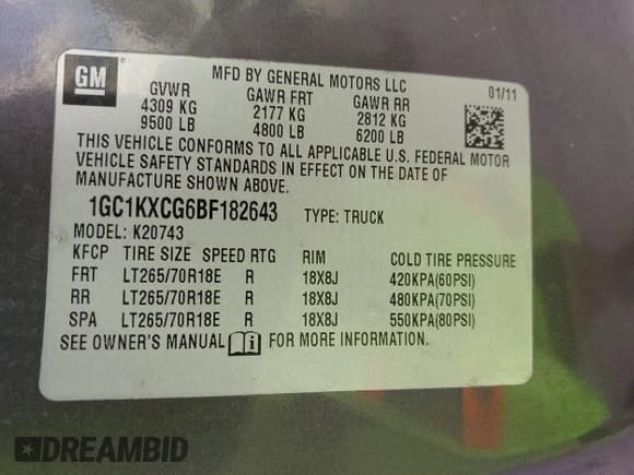 ✅ 2011 Chevrolet Silverado 2500HD LT • VIN: 1GC1KXCG6BF182643 • Lot: 43459265. Listed on IAAI with 176,716 mi. Free auction sales archive from the USA and detailed vehicle history report at DreamBid. Image 9.