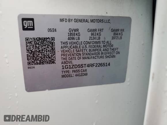 ✅ 2024 Chevrolet Malibu LT • VIN: 1G1ZD5ST4RF226514 • Lot: 91669725. Wystawiony na Copart z przebiegiem 37 866 mil mil. Skorzystaj z bezpłatnego archiwum sprzedaży aukcyjnych z USA i zobacz szczegółowy raport historii pojazdu na DreamBid. Zdjęcie 12.