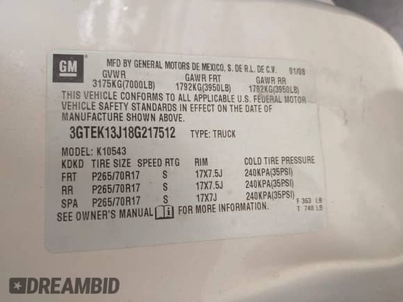 ✅ 2008 GMC Sierra 1500 SLT • VIN: 3GTEK13J18G217512 • Lot: 42668985. Listed on IAAI with 258,854 mi. Free auction sales archive from the USA and detailed vehicle history report at DreamBid. Image 9.