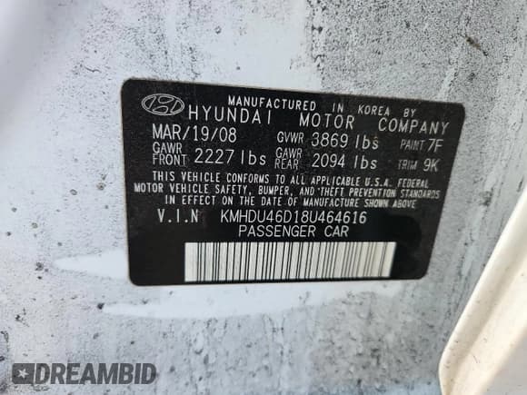 ✅ 2008 Hyundai Elantra GLS • VIN: KMHDU46D18U464616 • Лот: 92059475. Опубликован ранее на Copart с пробегом 239 488 миль. Бесплатный доступ к архиву аукционных продаж из США и подробный отчёт об истории автомобиля на DreamBid. Изображение 12.