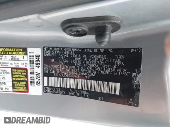 ✅ 2013 Toyota Sienna XLE AAS • VIN: 5TDYK3DCXDS362679 • Lot: 43158435. Listed on IAAI with 151,573 mi. Free auction sales archive from the USA and detailed vehicle history report at DreamBid. Image 9.