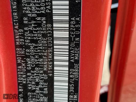 ✅ 2020 Toyota Camry XSE • VIN: 4T1K61AK9LU301338 • Лот: 82553325. Опубликован ранее на Copart с пробегом 73 617 миль. Бесплатный доступ к архиву аукционных продаж из США и подробный отчёт об истории автомобиля на DreamBid. Изображение 13.