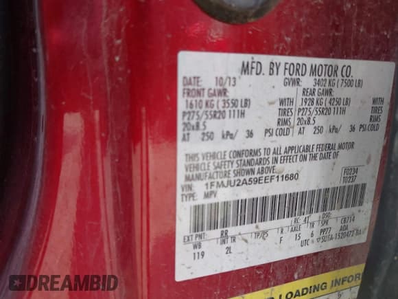 ✅ 2014 Ford Expedition Limited • VIN: 1FMJU2A59EEF11680 • Лот: 42085676. Опубликован ранее на IAAI с пробегом 112 027 миль. Бесплатный доступ к архиву аукционных продаж из США и подробный отчёт об истории автомобиля на DreamBid. Изображение 9.