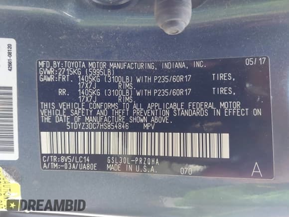 ✅ 2017 Toyota Sienna XLE Auto Access Seat • VIN: 5TDYZ3DC7HS854846 • Lot: 43089936. Listed on IAAI with 135,322 mi. Free auction sales archive from the USA and detailed vehicle history report at DreamBid. Image 9.