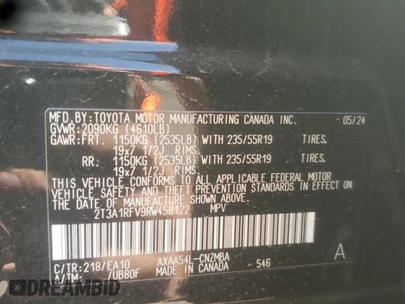 ✅ 2024 Toyota RAV4 XLE Premium • VIN: 2T3A1RFV9RW458122 • Lot: 70117855. Wystawiony na Copart z przebiegiem 21 378 mil. Bezpłatny archiwum sprzedaży aukcyjnych z USA i szczegółowy raport historii pojazdu na DreamBid. Zdjęcie 12.