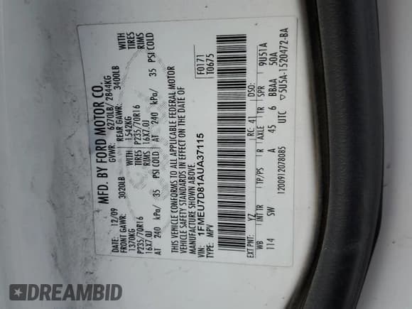 ✅ 2010 Ford Explorer XLT • VIN: 1FMEU7D81AUA37115 • Lot: 43619325. Listed on Copart with 159,683 mi. Free auction sales archive from the USA and detailed vehicle history report at DreamBid. Image 13.