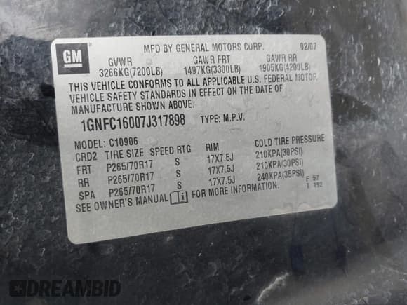 ✅ 2007 Chevrolet Suburban LTZ • VIN: 1GNFC16007J317898 • Lot: 41560031. Listed on IAAI with 271,370 mi. Free auction sales archive from the USA and detailed vehicle history report at DreamBid. Image 9.