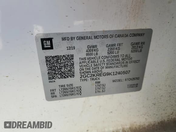 ✅ 2019 Chevrolet Silverado 2500HD Work Truck • VIN: 2GC2KREG9K1240507 • Lot: 70672895. Wystawiony na Copart z przebiegiem 117 725 mil. Bezpłatny archiwum sprzedaży aukcyjnych z USA i szczegółowy raport historii pojazdu na DreamBid. Zdjęcie 12.