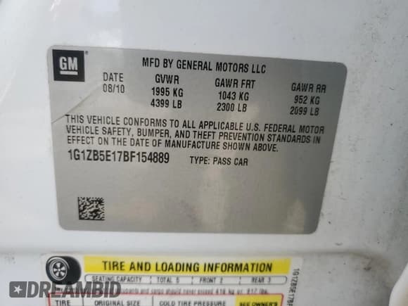 ✅ 2011 Chevrolet Malibu 1LS • VIN: 1G1ZB5E17BF154889 • Lot: 69372094. Listed on Copart with 149,880 mi. Free auction sales archive from the USA and detailed vehicle history report at DreamBid. Image 12.