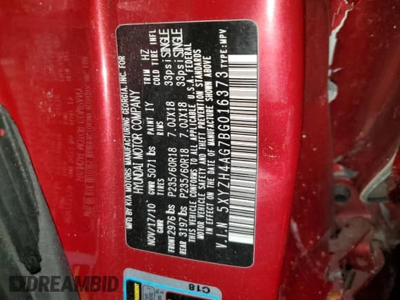 ✅ 2011 Hyundai Santa Fe SE • VIN: 5XYZH4AG7BG016373 • Lot: 79347904. Listed on Copart with 172,039 mi. Free auction sales archive from the USA and detailed vehicle history report at DreamBid. Image 12.