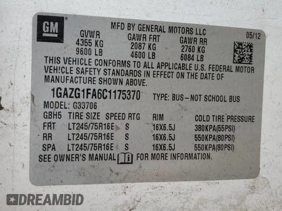 ✅ 2012 Chevrolet Express Passenger 1LT • VIN: 1GAZG1FA6C1175370 • Lot: 48130955. Listed on Copart with 268,170 mi. Free auction sales archive from the USA and detailed vehicle history report at DreamBid. Image 13.