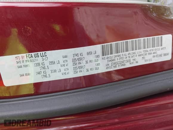 2017 Dodge Grand Caravan SXT с VIN 2C4RDGCG2HR715036, выставлен на аукционе IAAI как лот 42090809 с пробегом 80 824 миль миль и . История ставок и продаж доступна на DreamBid. Изображение 9.