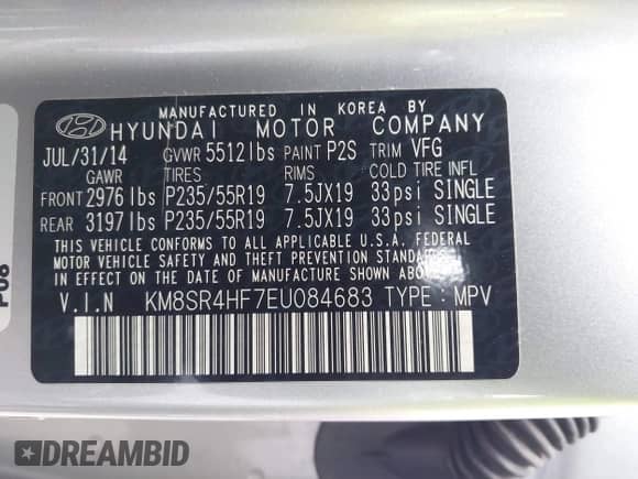 2014 Hyundai Santa Fe GLS с VIN KM8SR4HF7EU084683, выставлен на аукционе IAAI как лот 43609061 с пробегом 137 740 миль миль и . История ставок и продаж доступна на DreamBid. Изображение 9.