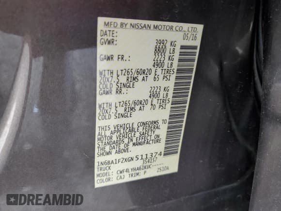 ✅ 2016 Nissan Titan SL • VIN: 1N6BA1F2XGN511374 • Лот: 63056675. Опубликован ранее на Copart с пробегом 151 316 миль. Бесплатный доступ к архиву аукционных продаж из США и подробный отчёт об истории автомобиля на DreamBid. Изображение 12.