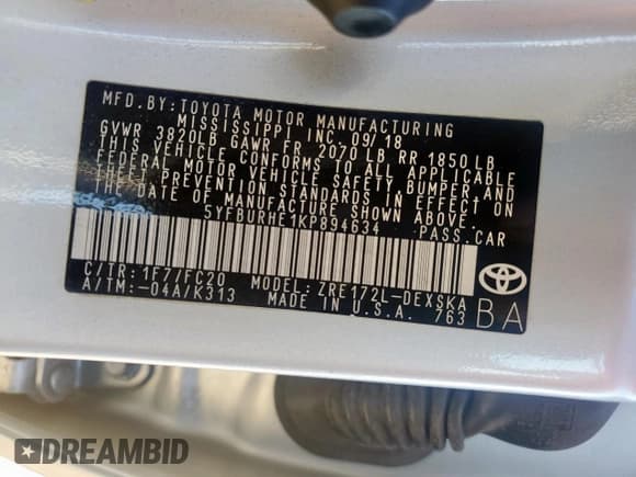 ✅ 2019 Toyota Corolla LE • VIN: 5YFBURHE1KP894634 • Lot: 92946875. Wystawiony na Copart z przebiegiem 109 585 mil. Bezpłatny archiwum sprzedaży aukcyjnych z USA i szczegółowy raport historii pojazdu na DreamBid. Zdjęcie 13.