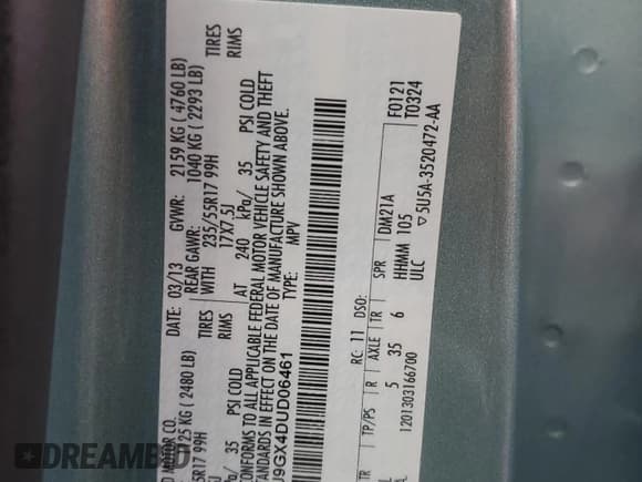 ✅ 2013 Ford Escape SE • VIN: 1FMCU9GX4DUD06461 • Lot: 91730445. Listed on Copart with 76,613 mi. Free auction sales archive from the USA and detailed vehicle history report at DreamBid. Image 13.