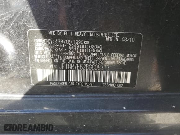 ✅ 2011 Subaru WRX WRX Premium • VIN: JF1GR7E62BG808313 • Lot: 82705715. Listed on Copart with 106,327 mi. Free auction sales archive from the USA and detailed vehicle history report at DreamBid. Image 14.