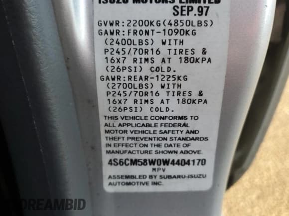 ✅ 1998 Honda Passport LX • VIN: 4S6CM58W0W4404170 • Lot: 83777484. Listed on Copart with 181,140 mi. Free auction sales archive from the USA and detailed vehicle history report at DreamBid. Image 13.