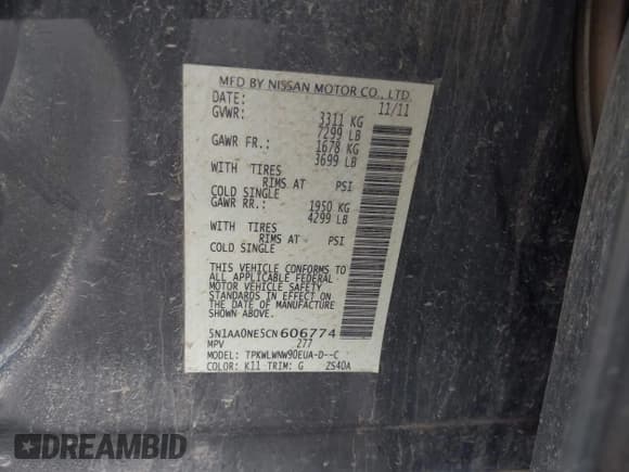 ✅ 2012 Nissan Armada Platinum • VIN: 5N1AA0NE5CN606774 • Лот: 42538754. Опубликован ранее на IAAI с пробегом 172 346 миль. Бесплатный доступ к архиву аукционных продаж из США и подробный отчёт об истории автомобиля на DreamBid. Изображение 9.