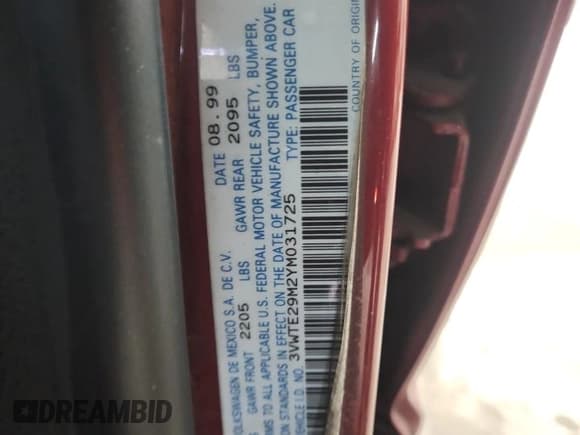 ✅ 2000 Volkswagen Jetta • VIN: 3VWTE29M2YM031725 • Lot: 92230935. Listed on Copart with 137,144 mi. Free auction sales archive from the USA and detailed vehicle history report at DreamBid. Image 13.