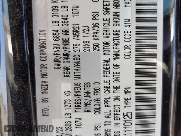 ✅ 2024 Mazda CX-90 Premium • VIN: JM3KKDHD9R1110125 • Lot: 67800905. Wystawiony na Copart z przebiegiem 34 802 mil. Bezpłatny archiwum sprzedaży aukcyjnych z USA i szczegółowy raport historii pojazdu na DreamBid. Zdjęcie 13.