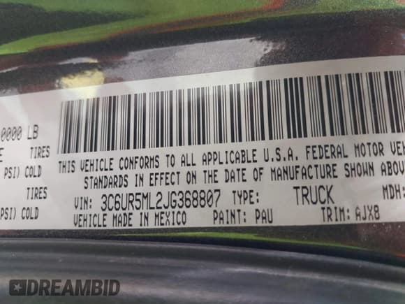 ✅ 2018 Ram 2500 Big Horn • VIN: 3C6UR5ML2JG368807 • Lot: 42159084. Wystawiony na IAAI z przebiegiem 142 326 mil. Bezpłatny archiwum sprzedaży aukcyjnych z USA i szczegółowy raport historii pojazdu na DreamBid. Zdjęcie 9.