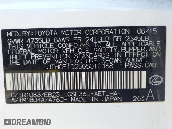 ✅ 2016 Lexus IS 350 • VIN: JTHCE1D25G5010468 • Лот: 43631005. Опубликован ранее на IAAI с пробегом 95 053 миль. Бесплатный доступ к архиву аукционных продаж из США и подробный отчёт об истории автомобиля на DreamBid. Изображение 9.