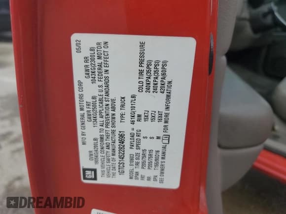 ✅ 2002 GMC Sonoma SL • VIN: 1GTCS145228246961 • Lot: 55215355. Wystawiony na Copart z przebiegiem 146 068 mil. Bezpłatny archiwum sprzedaży aukcyjnych z USA i szczegółowy raport historii pojazdu na DreamBid. Zdjęcie 12.