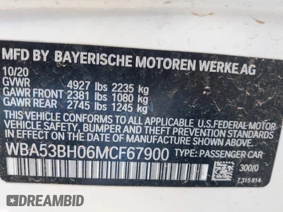 ✅ 2021 BMW 5 Series 530i • VIN: WBA53BH06MCF67900 • Lot: 42504239. Listed on IAAI with Not provided. Free auction sales archive from the USA and detailed vehicle history report at DreamBid. Image 9.