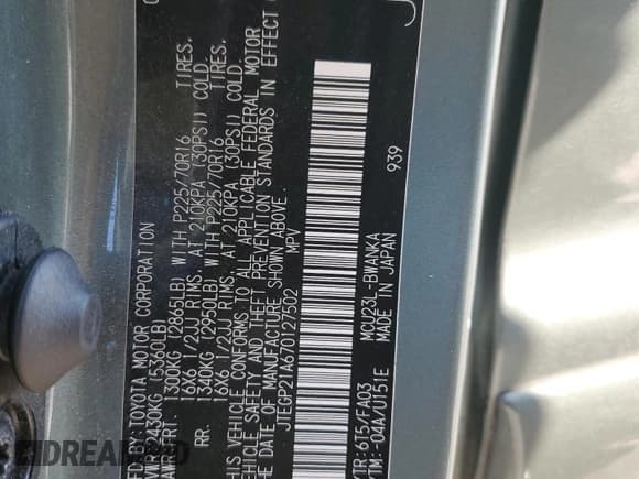 ✅ 2007 Toyota Highlander • VIN: JTEGP21A670127502 • Lot: 71696315. Wystawiony na Copart z przebiegiem Nie podano. Bezpłatny archiwum sprzedaży aukcyjnych z USA i szczegółowy raport historii pojazdu na DreamBid. Zdjęcie 12.