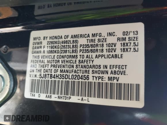 ✅ 2013 Acura RDX • VIN: 5J8TB4H35DL020456 • Lot: 42571977. Listed on IAAI with Not provided. Free auction sales archive from the USA and detailed vehicle history report at DreamBid. Image 9.