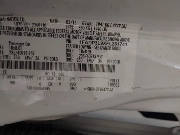 ✅ 2015 Ford Focus ST • VIN: 1FADP3L9XFL261741 • Лот: 41641449. Опубликован ранее на IAAI с пробегом 184 367 миль. Бесплатный доступ к архиву аукционных продаж из США и подробный отчёт об истории автомобиля на DreamBid. Изображение 9.