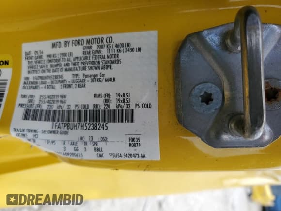 ✅ 2017 Ford Mustang EcoBoost Premium • VIN: 1FATP8UH7H5238245 • Lot: 66925105. Listed on Copart with Not provided. Free auction sales archive from the USA and detailed vehicle history report at DreamBid. Image 13.