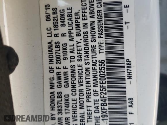 ✅ 2015 Honda Civic • VIN: 19XFB4F25FE002556 • Lot: 84884225. Wystawiony na Copart z przebiegiem Nie podano. Bezpłatny archiwum sprzedaży aukcyjnych z USA i szczegółowy raport historii pojazdu na DreamBid. Zdjęcie 12.