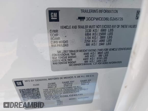 ✅ 2020 Chevrolet Silverado 1500 LT • VIN: 3GCPWCED6LG245735 • Lot: 43181278. Wystawiony na IAAI z przebiegiem 48 093 mil. Bezpłatny archiwum sprzedaży aukcyjnych z USA i szczegółowy raport historii pojazdu na DreamBid. Zdjęcie 9.