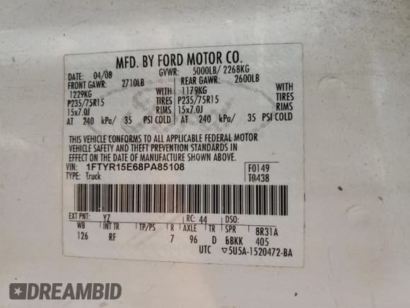 ✅ 2008 Ford Ranger XL • VIN: 1FTYR15E68PA85108 • Lot: 58983874. Wystawiony na Copart z przebiegiem 74 742 mil. Bezpłatny archiwum sprzedaży aukcyjnych z USA i szczegółowy raport historii pojazdu na DreamBid. Zdjęcie 12.