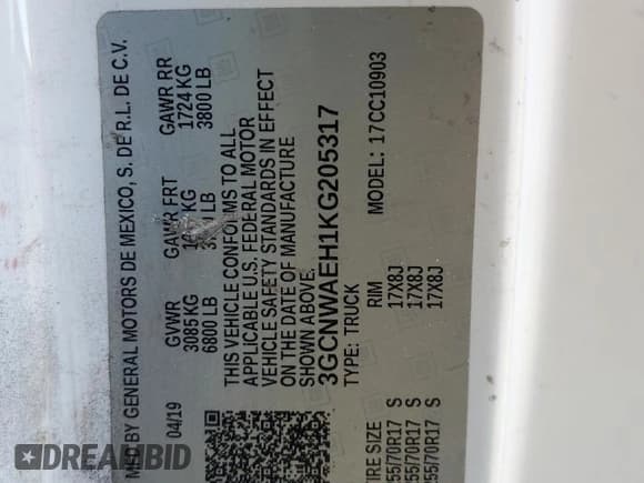 ✅ 2019 Chevrolet Silverado 1500 Work Truck • VIN: 3GCNWAEH1KG205317 • Лот: 92731095. Опубликован ранее на Copart с пробегом 30 411 миль. Бесплатный доступ к архиву аукционных продаж из США и подробный отчёт об истории автомобиля на DreamBid. Изображение 12.