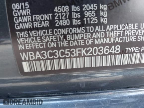 ✅ 2015 BMW 3 Series 320i xDrive • VIN: WBA3C3C53FK203648 • Lot: 43721870. Listed on IAAI with 94,634 mi. Free auction sales archive from the USA and detailed vehicle history report at DreamBid. Image 9.