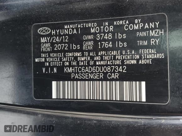 ✅ 2013 Hyundai Veloster w/Black Int • VIN: KMHTC6AD6DU087342 • Lot: 87000014. Listed on Copart with 121,700 mi. Free auction sales archive from the USA and detailed vehicle history report at DreamBid. Image 12.