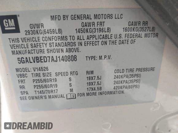 ✅ 2010 Buick Enclave CXL 1XL • VIN: 5GALVBED7AJ140808 • Lot: 42549578. Listed on IAAI with 159,909 mi. Free auction sales archive from the USA and detailed vehicle history report at DreamBid. Image 9.