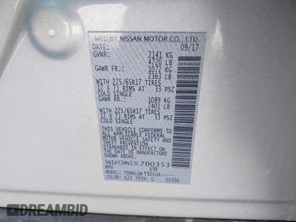 ✅ 2018 Nissan Rogue S • VIN: 5N1AT2MV2JC700353 • Лот: 43693991. Опубликован ранее на IAAI с пробегом 174 946 миль. Бесплатный доступ к архиву аукционных продаж из США и подробный отчёт об истории автомобиля на DreamBid. Изображение 9.